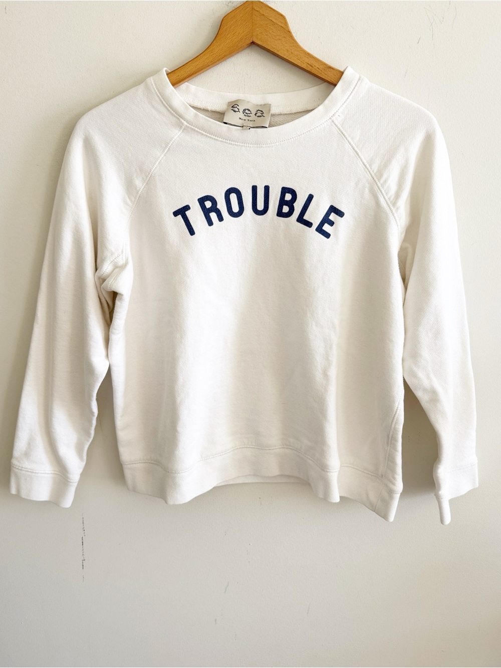 Sea New York white graphic "Trouble" long sleeve crewneck sweatshirt size small